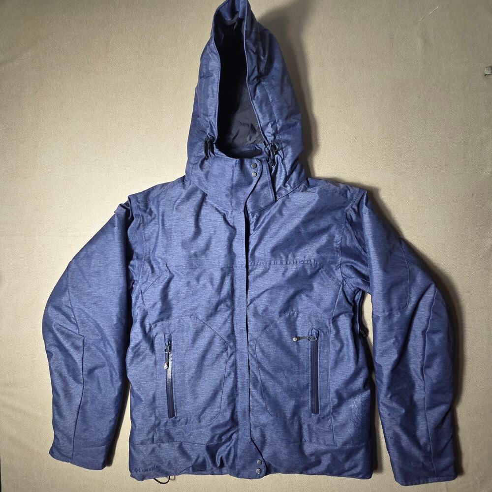 Columbia Titanium Women Ski Jacket Blue M Floral Lining Hooded Tech Shell